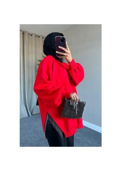 Zincir Triko Kazak Kırmızı