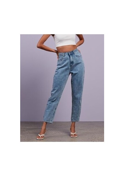 Kar Yıkama Comfort Mom Jean Pantolon-Mavi fiyatları