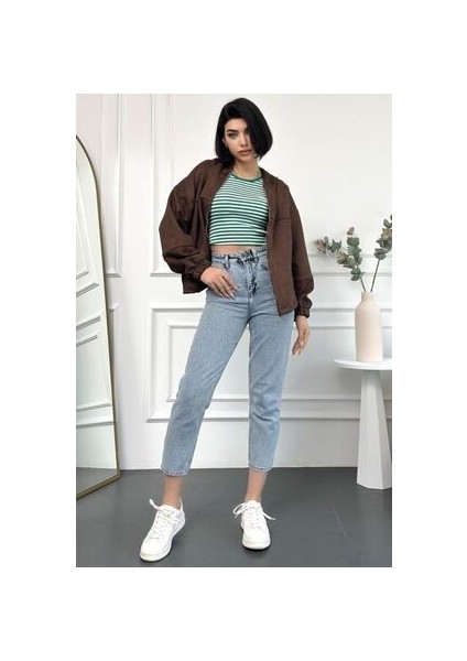 Mom Buz Kar Yüksek Bel Esnek Jean 2024