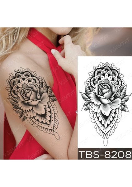 Gerçekci Mandala ve Gül Desenli Geçici Dövme Tattoo