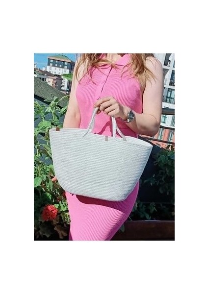 Hasır Görünümlü Plaj Çantası Kol Çantası