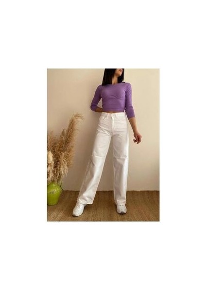 90's Beyaz Wide Leg Düz Palazzo Jean Pantolon ( Satıcıya Sorarak Alınız )