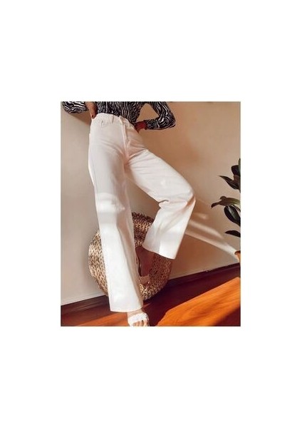 90's Beyaz Wide Leg Düz Palazzo Jean Pantolon ( Satıcıya Sorarak Alınız ) fiyatları