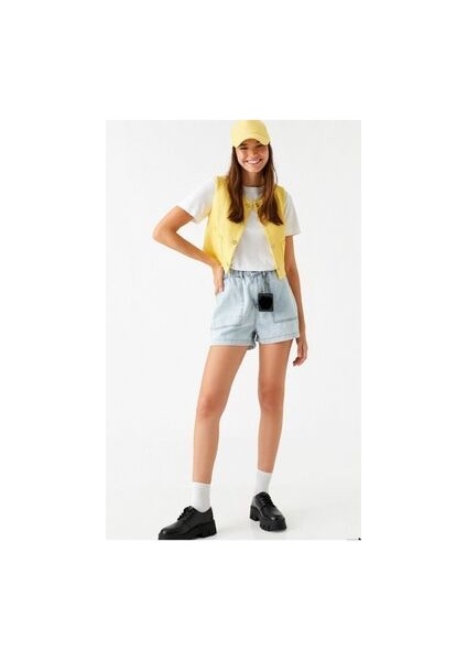 Butik Karaca Baggy Denim  Yazlık Şort Sönnet Patch Pocket Jasns Shorts In Light Indigo Kot