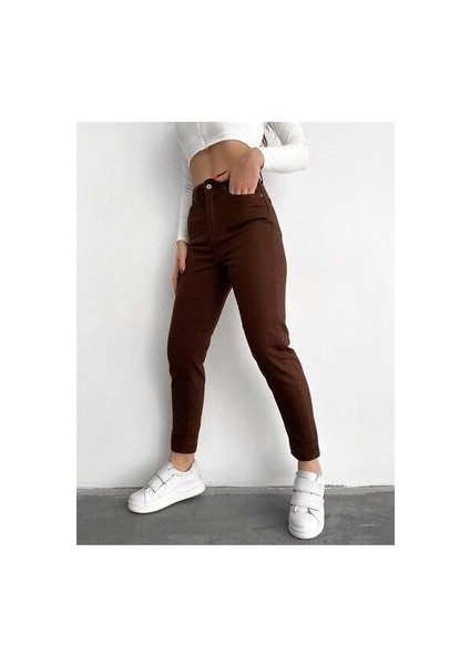 Kahverengi Mom Jean Yüksek Bel Detay Boyfriend Kot 2024 fiyatları