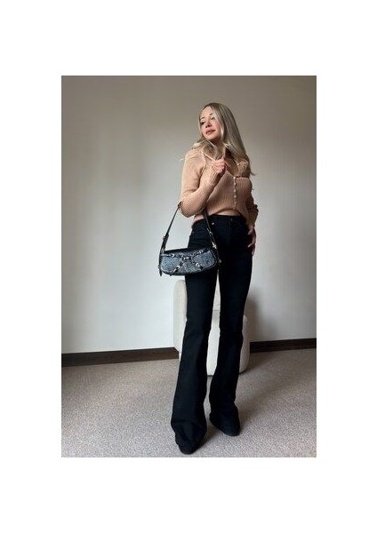 Black Yüksek Bel Likralı Simsiyah Ispanyol Jeans Pantolon fiyatları