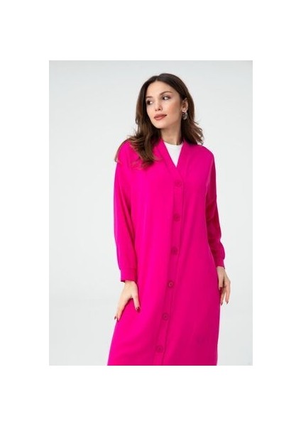 Uzun-Diz Altı Boydan Düğmeli Fuşya Hırka/tunik 10421 fırsatları
