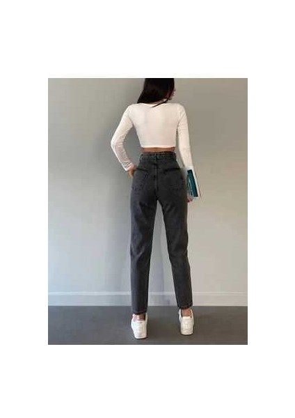 Semy Antrasit Süper Yüksek Bel Comfort Likralı Mom Kot Pantalon modelleri