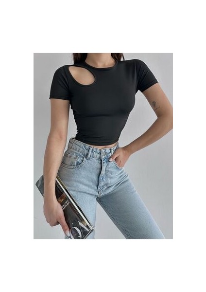 Kopya - Crop Kısa Kol T Shirts Büstiyer Örme Crop Feminino Womens Toparlayıcı Likralı
