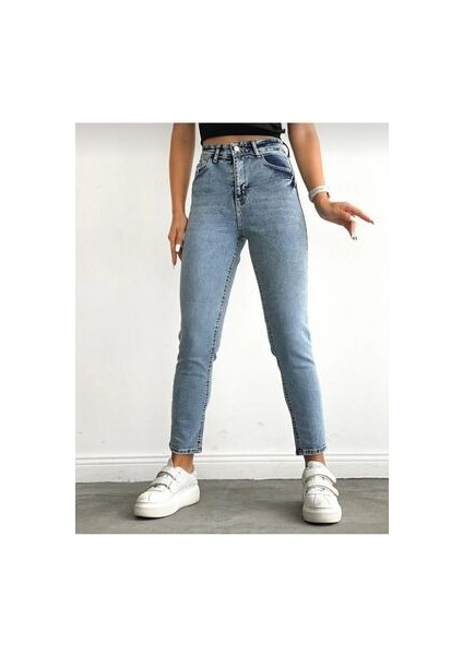 Jeans Açık Mavi Yüksek Bel Likralı Mom Jeans Pantolon fiyatları