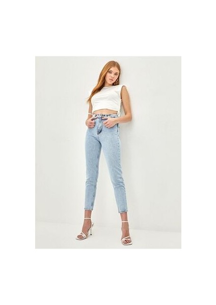 Mom Jeans Kar Yıkama Mom Yüksek Bel Kot Pantolon Likralı Solmaz Ekstra Rahat 2024