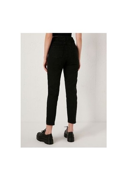 Solmaz Siyah Mom Kot Pantolon Likralı Yüksek Bel Siyah Mom Jeans Ekstra Rahat Black Mom fiyatları