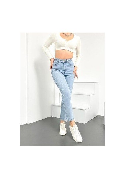 Buz Mavi Kar Yıkama Mom Jeans Likralı Yüksek Bel Kot PANTOLON2024 fiyatları