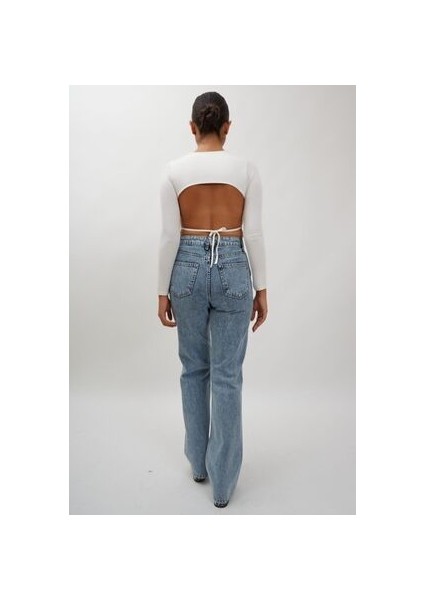 90's Kar Yıkama Mavi Likralı Süper Yüksek Bel Salaş Jeans Palazzo Pantolon