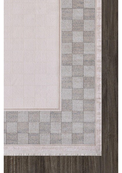 Mina 09106A Bej Mavi Çerçeve Desen Bambu Halı
