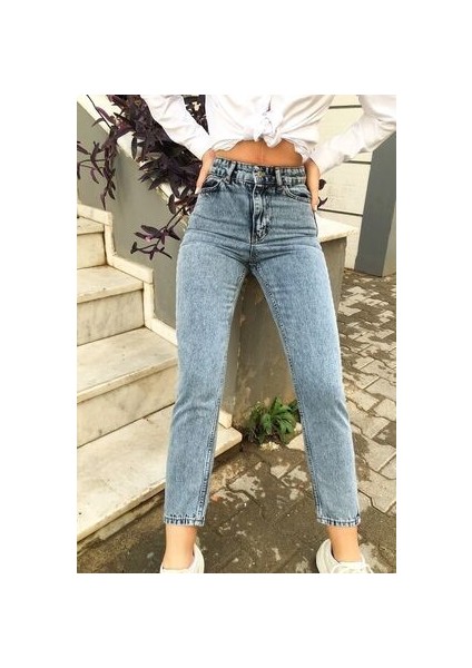 Yüksek Bel Likralı Boyfriend Denim Kot Pantolon(1 Beden Büyük Alınız)