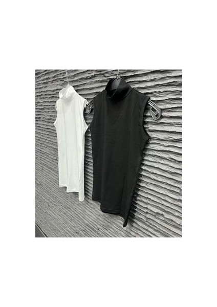 2 Adet Siyah ve Beyaz Renk Balıkçı Yaka Boğazlı Sıfır Kol (Kolsuz) Pamuklu Body modelleri
