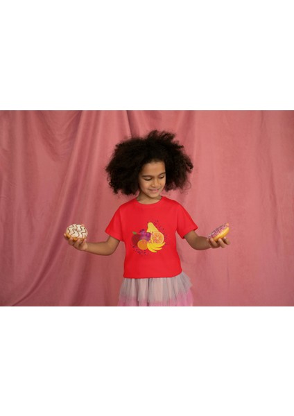 Kız Çocuk Pamuk Fruit Baskılı Kısa Kol Tshirt