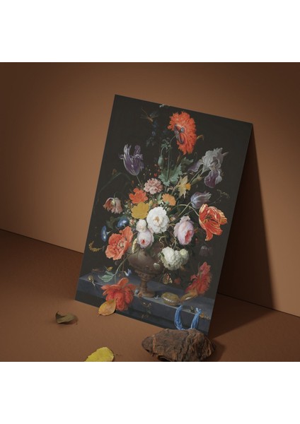 Tekli Dikey Kanvas Duvar Tablosu Siyah Arka Planda Çiçekler fiyatları