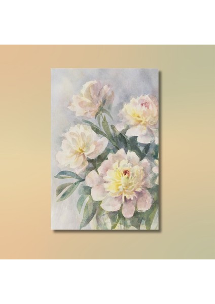 Tekli Dikey Kanvas Duvar Tablosu Pastel Pembe Sarı Çiçekler modelleri