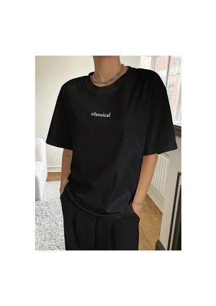Classical Baskılı Oversize T-Shirt Salaş Boyfirend