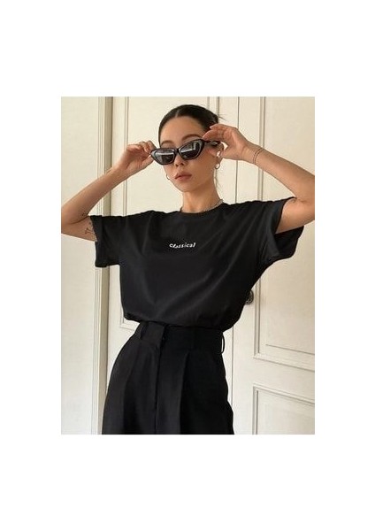 Classical Baskılı Oversize T-Shirt Salaş Boyfirend