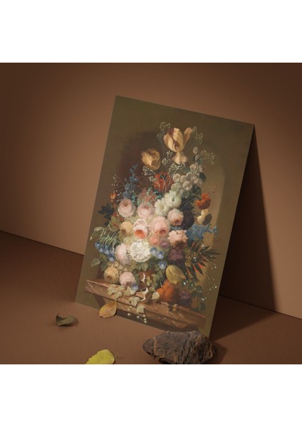 Tekli Dikey Kanvas Duvar Tablosu Kahverengi Fonda Çiçek Dizayn fiyatları