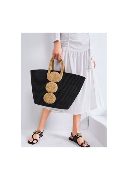 Tasarım Hasır El Çantası Çıt Çıt Detaylı Kadın Kullanımı İçin Şık