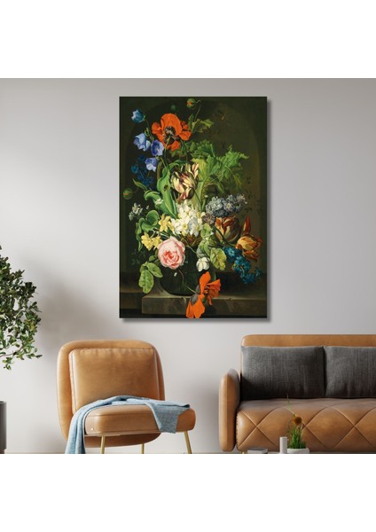 Tekli Dikey Kanvas Duvar Tablosu Çok Renkli Vazo ve Çiçek
