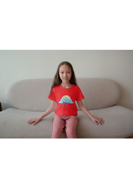 Kız Çocuk Pamuk Cherfull Baskılı Kısa Kol Tshirt