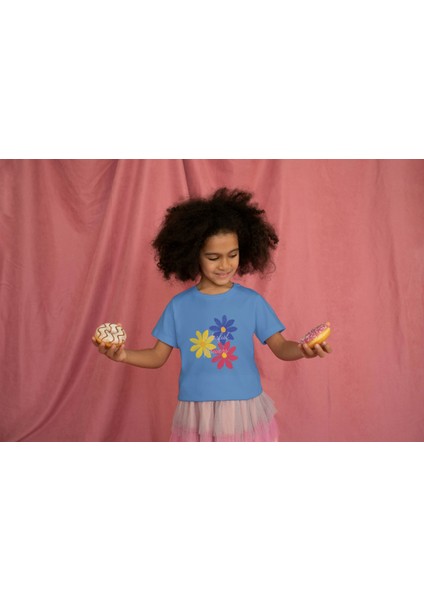 Kız Çocuk Pamuk Colorfull Baskılı Kısa Kol Tshirt