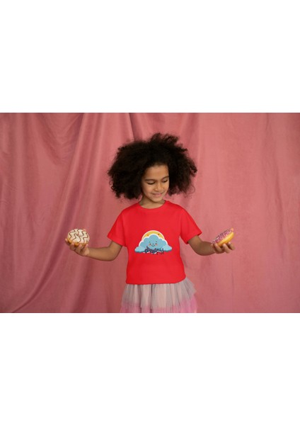 Kız Çocuk Pamuk Cherfull Baskılı Kısa Kol Tshirt