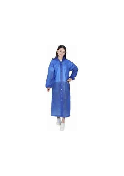 Unisex Lacivert Yağmurluk Şeffaf Su Geçirmez Kıyafet Üstü Eva Kumaş Marlux Yağmurluk