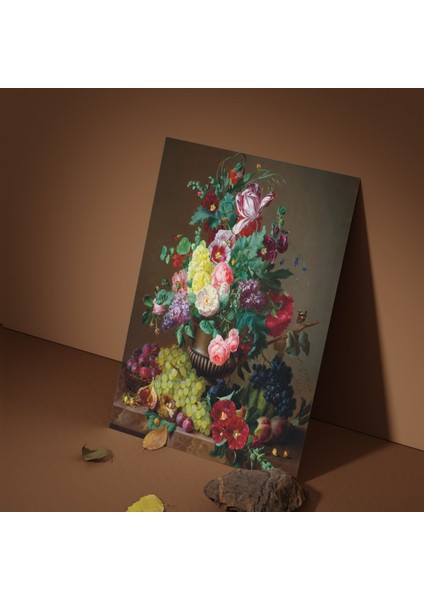 Tekli Dikey Kanvas Duvar Tablosu Üzümler ve Çiçekler Dizayn fiyatları