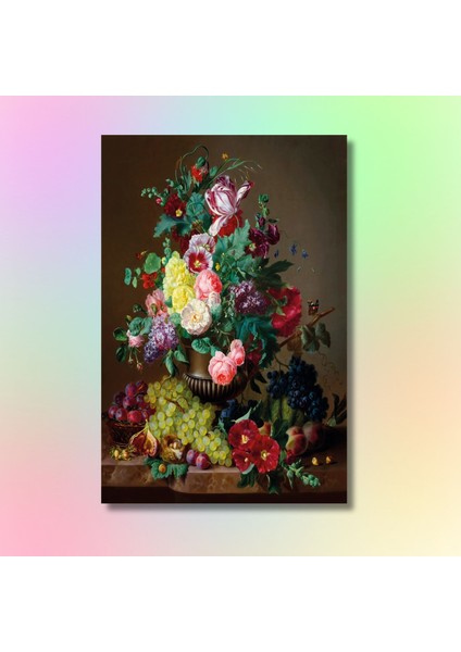 Tekli Dikey Kanvas Duvar Tablosu Üzümler ve Çiçekler Dizayn modelleri