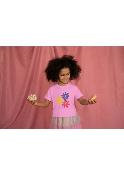 Kız Çocuk Pamuk Colorfull Baskılı Kısa Kol Tshirt