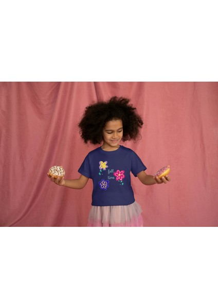 Kız Çocuk Pamuk Fall Time Baskılı Kısa Kol Tshirt