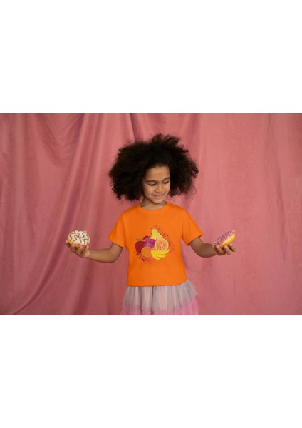 Kız Çocuk Pamuk Fruit Baskılı Kısa Kol Tshirt