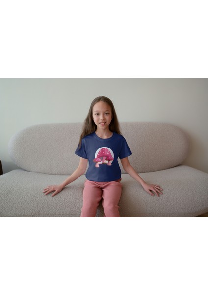 Kız Çocuk Pamuk Fuşya Mantar Baskılı Kısa Kol Tshirt modelleri