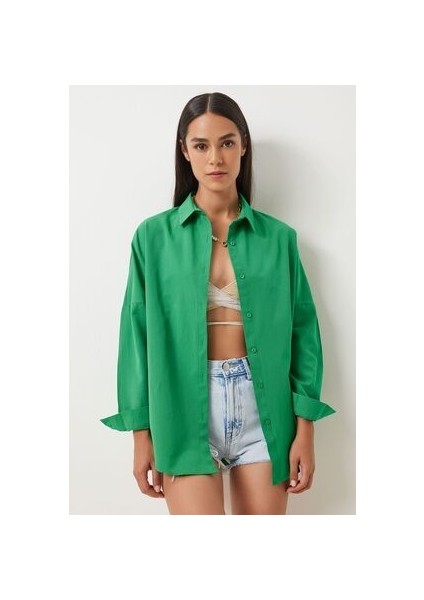 Oversize Basic Gömlek Canlı Yeşil