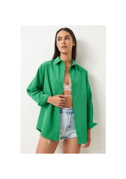 Oversize Basic Gömlek Canlı Yeşil