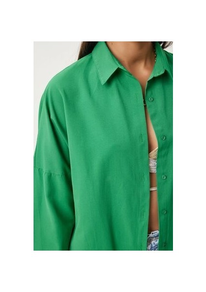 Oversize Basic Gömlek Canlı Yeşil