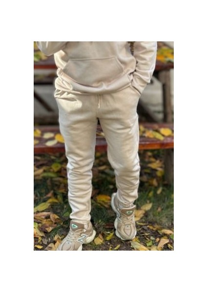 Bej Jogger Eşofman Altı 3 Iplik Kışlık Erkek Comfort