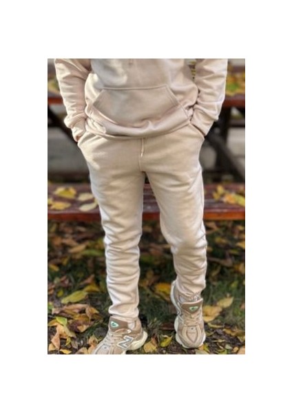 Bej Jogger Eşofman Altı 3 Iplik Kışlık Erkek Comfort