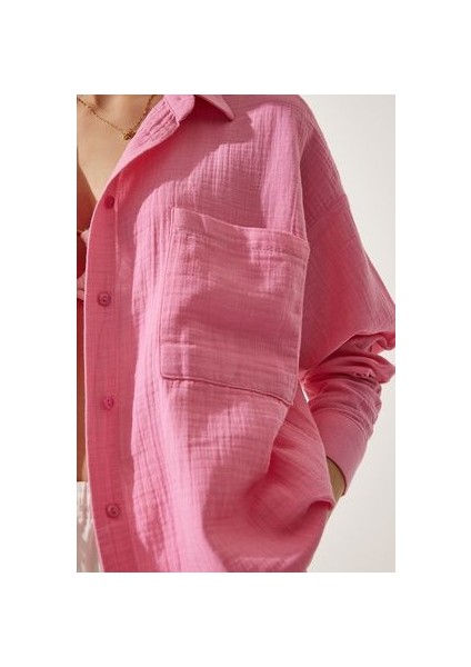 Oversize Basic Müslin Gömlek Açık Pembe