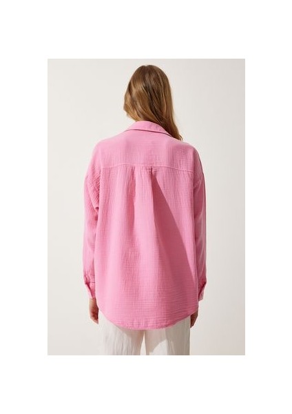 Oversize Basic Müslin Gömlek Açık Pembe