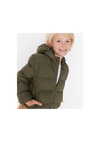 Çocuk Su ve Rüzgar Geçirmez Kapüşonlu Coat Şişme Mont _haki modelleri