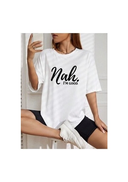 Nah Baskılı Siyah Oversize T-Shirt Salaş Boyfirend