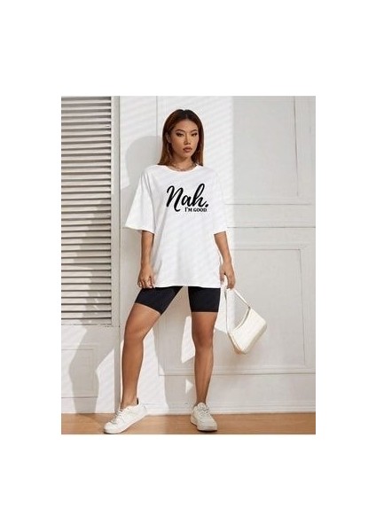 Nah Baskılı Siyah Oversize T-Shirt Salaş Boyfirend fiyatları