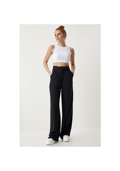 Beli Cırtlı Rahat Palazzo Pantolon Siyah modelleri
